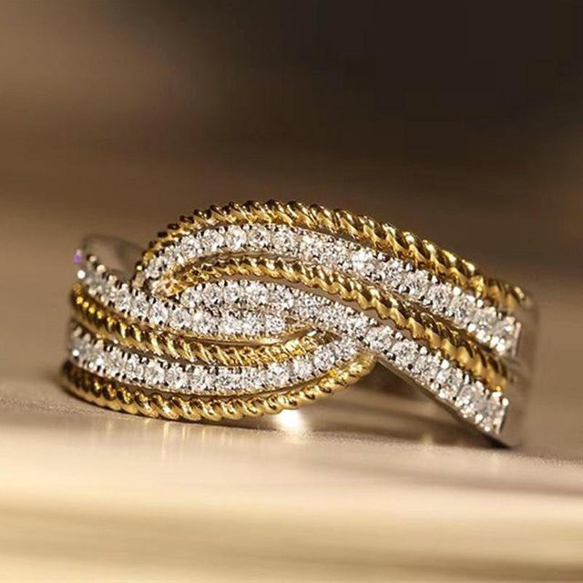 YIRAN Jewelry Ehering, Zirkonia, Damen, Zweifarbig - Bild 1