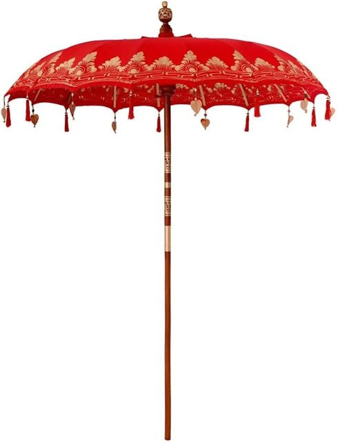 vidaXL Balinesischer Sonnenschirm aus Bambus und Baumwolle in Rot, B/T: 185 x 185 cm, Höhe: 260 cm - Bild 1