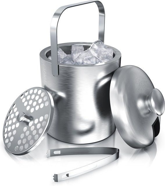 Arendo Eiseimer aus Edelstahl in Silber, doppelwandig mit Deckel, 1,3 l - Bild 1