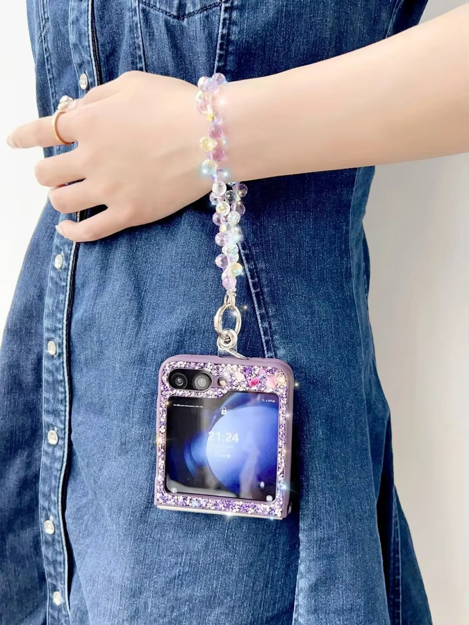 Glitzer Handyhülle mit Kristallsteinen und Handgelenk-Gurt für Samsung Galaxy Z Flip 7, 6, 5, 4, 3 5G in Grau - Bild 4