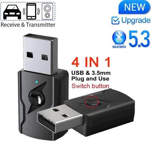 KEBETEME Bluetooth 5.3 Audio Adapter USB & 3,5mm AUX Receiver und Sender in Schwarz - Bild 1