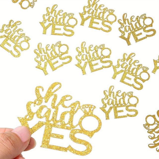 100 Stück Gold She Said Yes Glitzerkonfetti aus Papier für Hochzeitsantrag, Bachelorette und Brautparty als Tischdeko - Bild 1