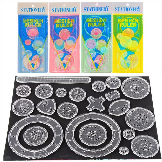 TMZ Spirograph Zeichenwerkzeuge Set mit DIY Vorlagen und geometrischem Lineal in Pink und Mehrfarbig - Bild 1