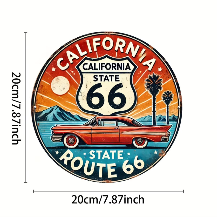 Potdemiel California Route 66 Vintage Metallschild, rund, mehrfarbig, Durchmesser: 20 cm - Bild 2