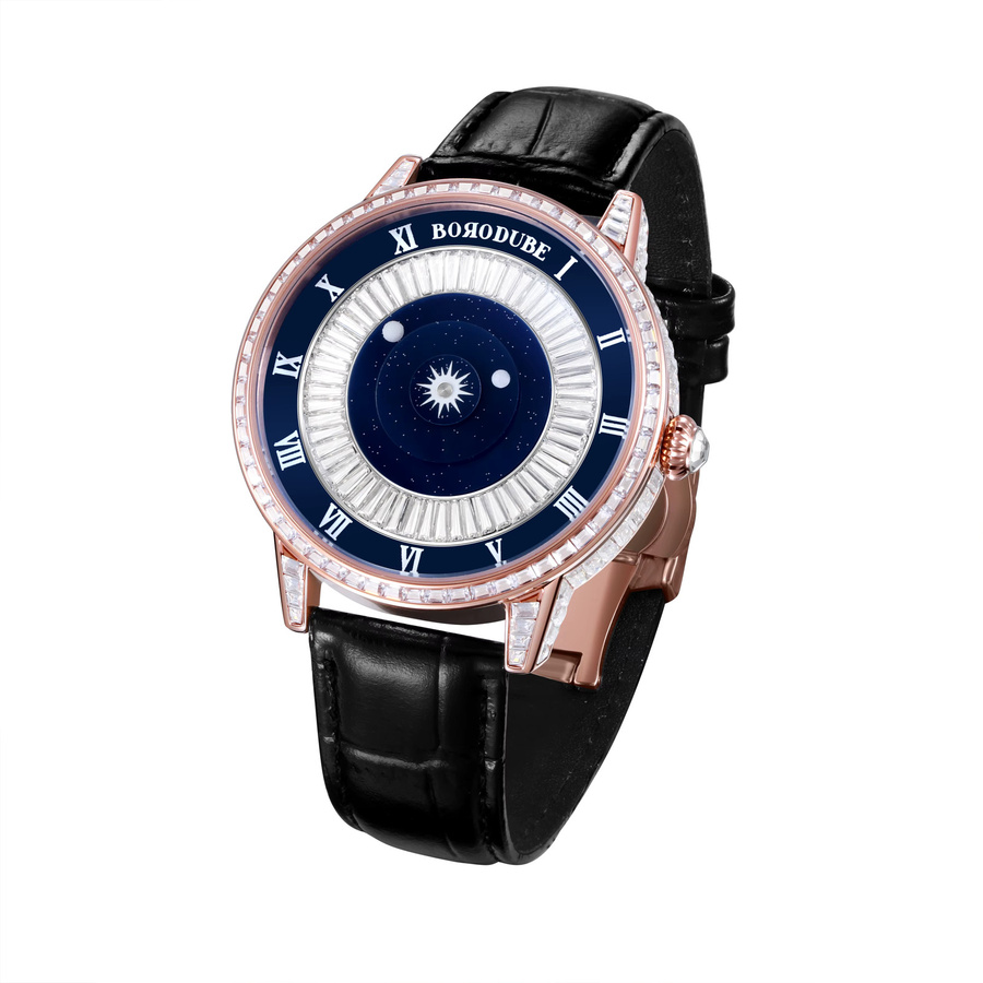 BEWELL Armbanduhr Automatik, Edelstahl, Roségold, Leder, Blau, Herren - Bild 2