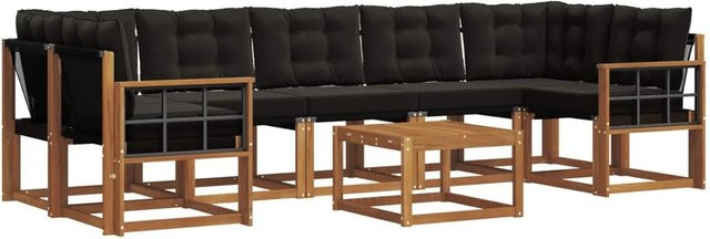 vidaXL Outdoor-Sofagarnitur 8-teilig L-Form aus Akazienholz mit Textilene und Kissen in Schwarz und Natur - Bild 1