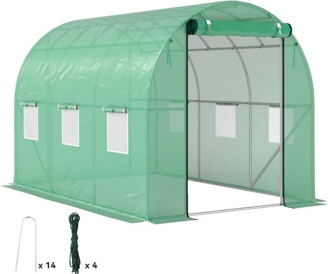 Outsunny Folientunnel Winterfestes Tomatenhaus in Grün mit Kunststoff-Abdeckung und Stahlgestell, B/T/H: 300 x 200 x 197 cm - Bild 1