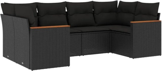 vidaXL 6-teilige Garten-Sofagarnitur in L-Form aus schwarzem Poly-Rattan mit Sitzkissen und Rückenkissen - Bild 1