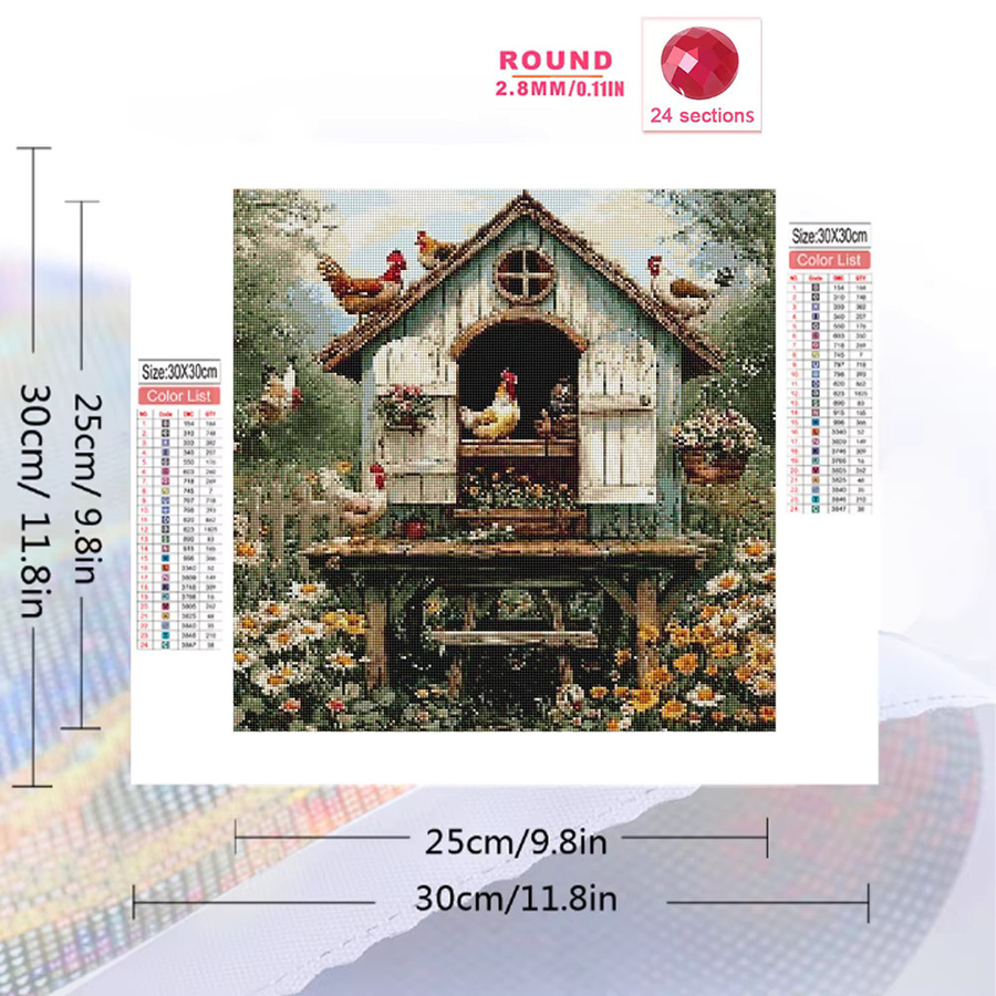 Momoart Diamant-Stickerei Hühnerhaus DIY-Malerei Landschafts-Heimdekoration in Multicolour mit runden Diamanten - Bild 2