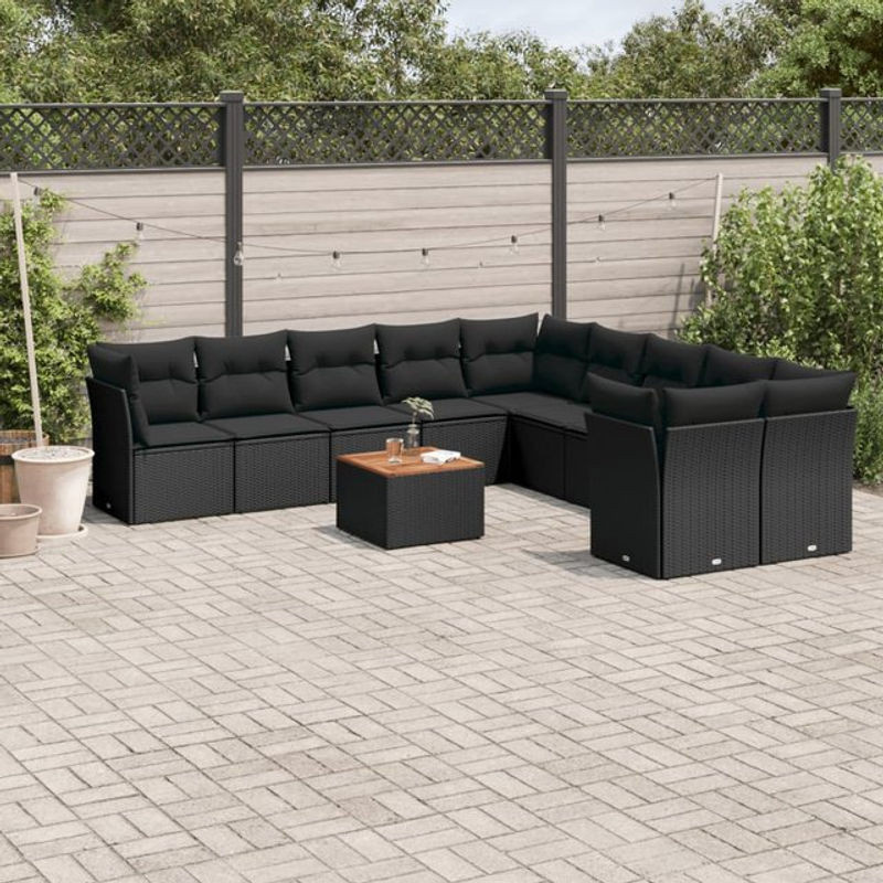 Vidaxl Garten-Sitzgruppe aus schwarzem Rattan mit Kissen im modernen Design für Erwachsene - Bild 1