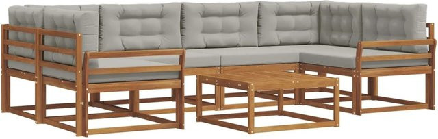 vidaXL Outdoor-Sofagarnitur L-Form aus Akazienholz mit 7 Kissen in Natur und Hellgrau - Bild 1