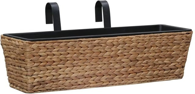 vidaXL Pflanzkübel Set aus 2 Stück aus Wasserhyazinthe und Stahlrahmen in Braun, B/T/H: 60 x 20 x 18 cm - Bild 1