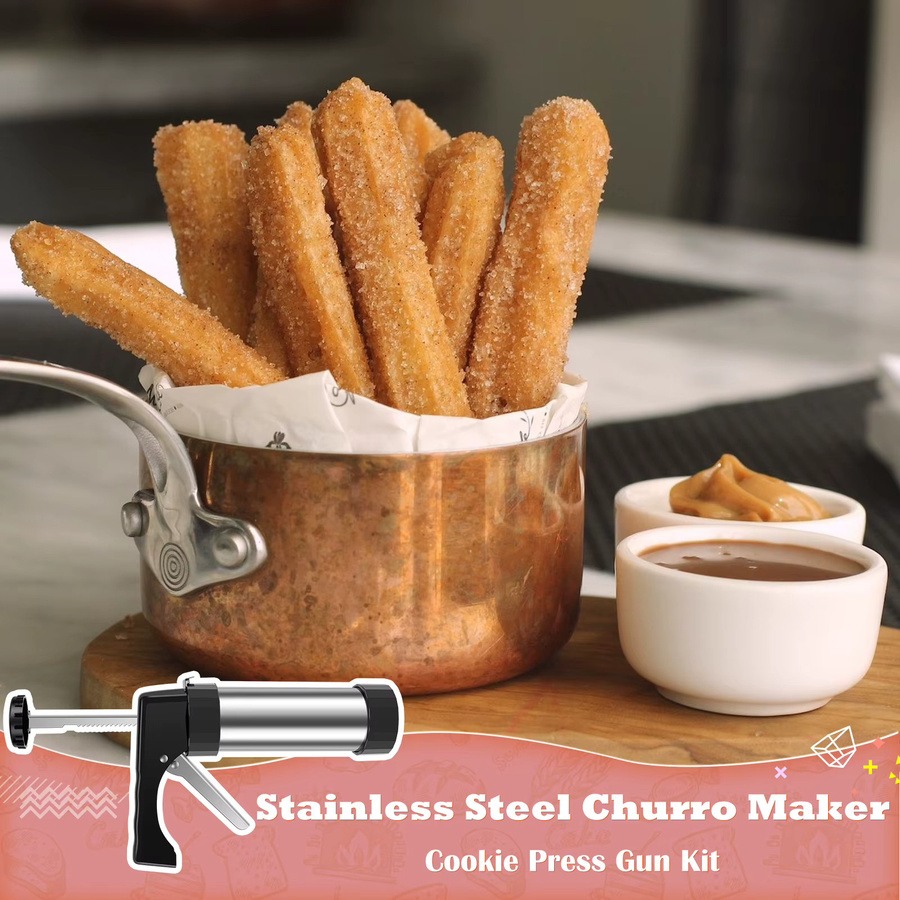 Willstar Churro Maker Set aus Edelstahl in Silber mit Spritzbeutel und verschiedenen Düsen für Gebäck und Keksformen - Bild 2
