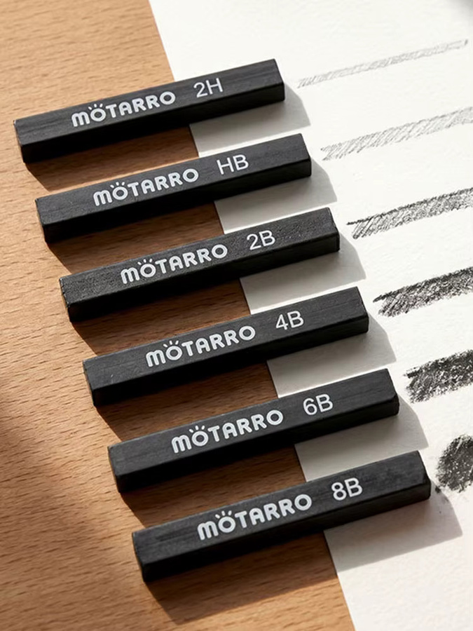 MOTARRO 6er-Pack Skizzierkohlestifte in Schwarz für Profis, Set mit verschiedenen Graphitstärken 2H–8B - Bild 6