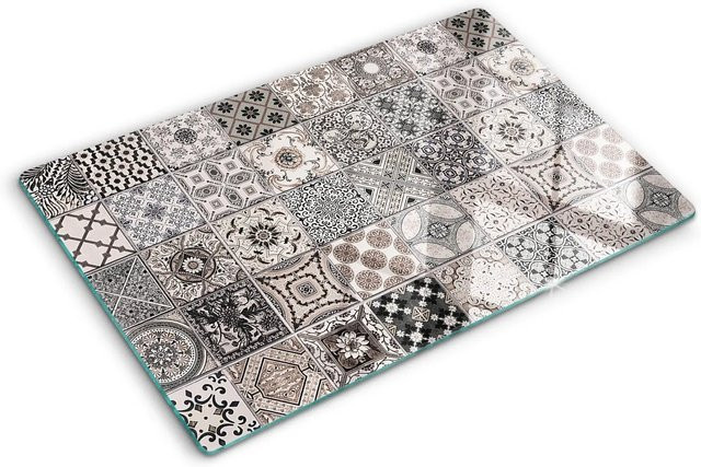 Tulup Herdabdeckplatte aus Glas in Grau/Mehrfarbig als Spritzschutz und Schneidebrett B/T: 80 x 52 cm - Bild 1