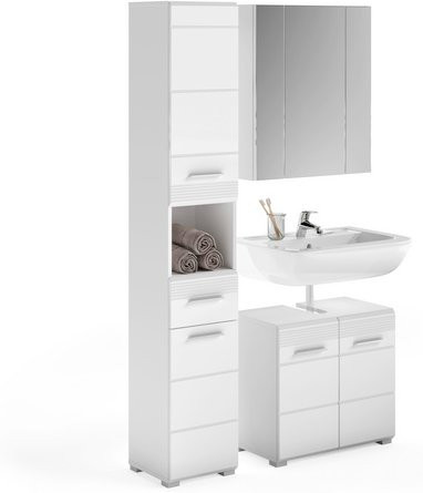 xonox.home Badmöbel-Set Linus, 3-teilig, Hochglanz Weiß, Breite: 105 cm, Höhe: 182 cm, Tiefe: 34 cm - Bild 2