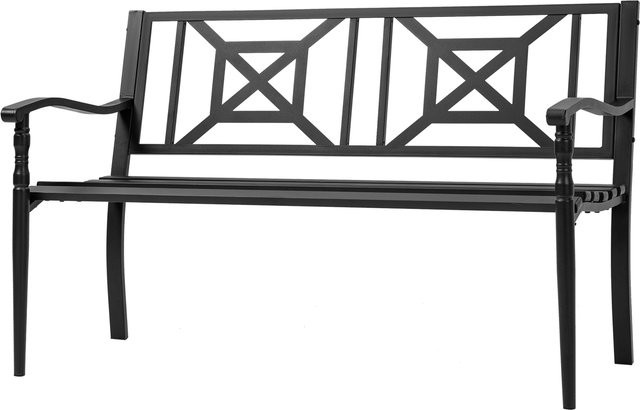 Outsunny Gartenbank 2-Sitzer aus Stahl mit hoher Rückenlehne und Armlehnen, Schwarz, B/T/H: 128 x 62,5 x 81,5 cm - Bild 1