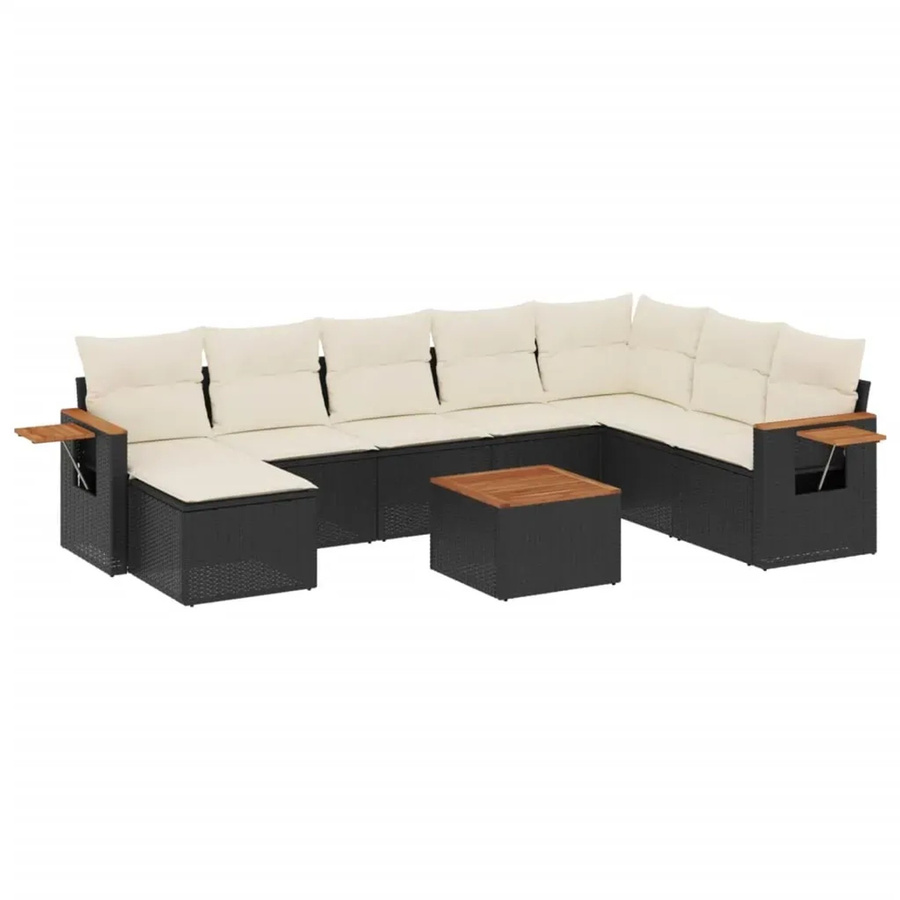 vidaXL 9-teilige Garten-Sofagarnitur aus Poly-Rattan mit Kissen in Schwarz - Bild 2