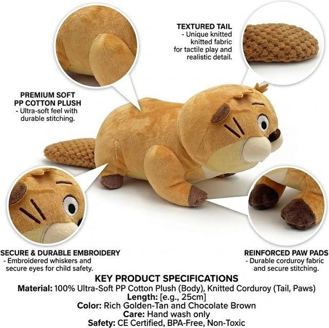 Bandai Beaver Plan Mabel, Plüsch-Biber-Spielzeug, Stofftier - Bild 1