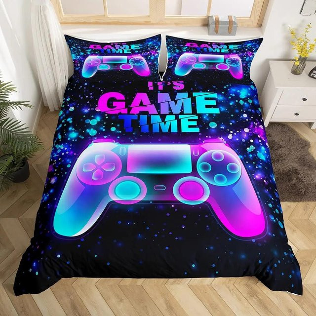 Bettwäscheset Your Warm Home Gamepad Controller Design in Blau für Jugendliche, bestehend aus 3-teiligem Set mit Bettbezug und Kissenbezügen, B/H: 200 x 200 cm, Kissenbezüge: 50 x 70 cm - Bild 1