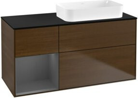 V&B Waschtischunterschrank Finion mit Wandbeleuchtung in Anthrazit und Walnuss-Veneer, B/T/H: 120 x 60 cm - Bild 1