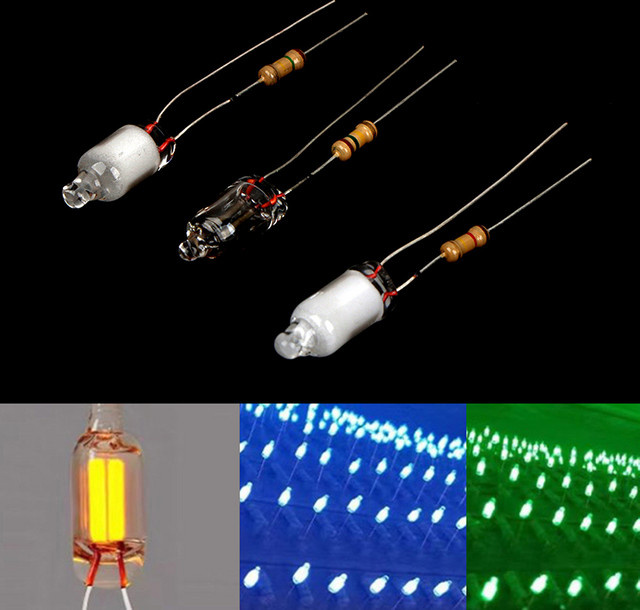 10 Stück Mini-Neon-Glühbirnen mit Widerstand, 220 V, Farben: Rot, Blau, Grün, Maße: 6 x 13 mm - Bild 1