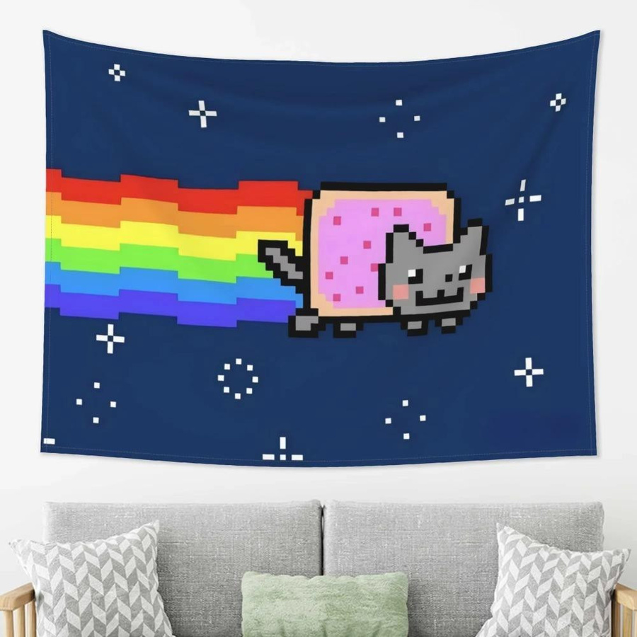 Nyan Cat Wandteppich von JMG Household Supplies, Regenbogen Pixel Katze Wandbehang in Multicolour, Retro Meme Dekoration aus Polyester, B: 60 cm, H: 40 cm - Bild 3