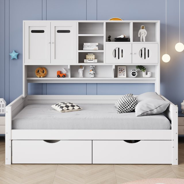KOMHTOM Multifunktionales Holzsofa Bett in Weiß mit großem Stauraum und Schublade, B/T/H: 90 x 200 cm - Bild 1