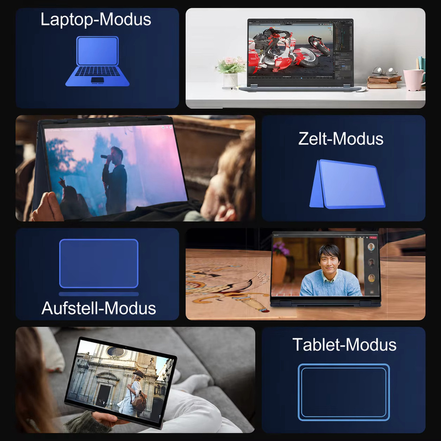 Ninkear YBook15 2-in-1 Convertible Laptop mit 15,6 Zoll FHD IPS Touchscreen, AMD Ryzen 3 3250U, 16GB RAM, 512GB SSD und Windows 11 - Bild 3