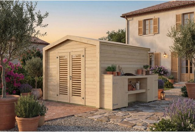 Weka Holz-Gartenhaus Killarney mit Satteldach in Natur Braun, B: 357 cm, T: 313 cm, H: 246 cm - Bild 1