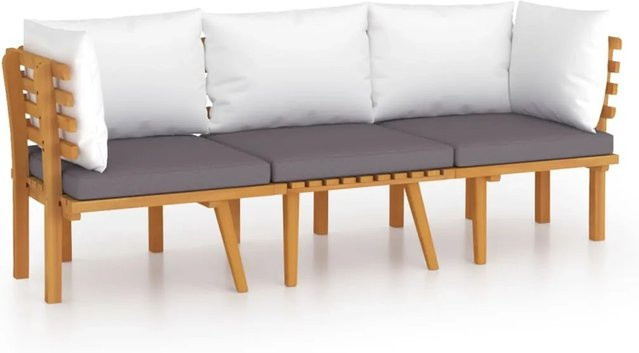 vidaXL 3-tlg Garten-Lounge-Set Modell 6 aus massivem Akazienholz in Braun und Grau mit Kissen im L-Shape und Lattendesign - Bild 1