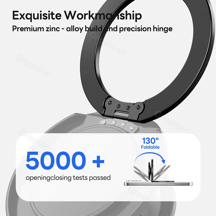Grippopso Magnetischer Telefongriff für MagSafe mit 360 Grad drehbarem Ringhalter und Ständer für iPhone und Samsung in Schwarz oder Weiß - Bild 4