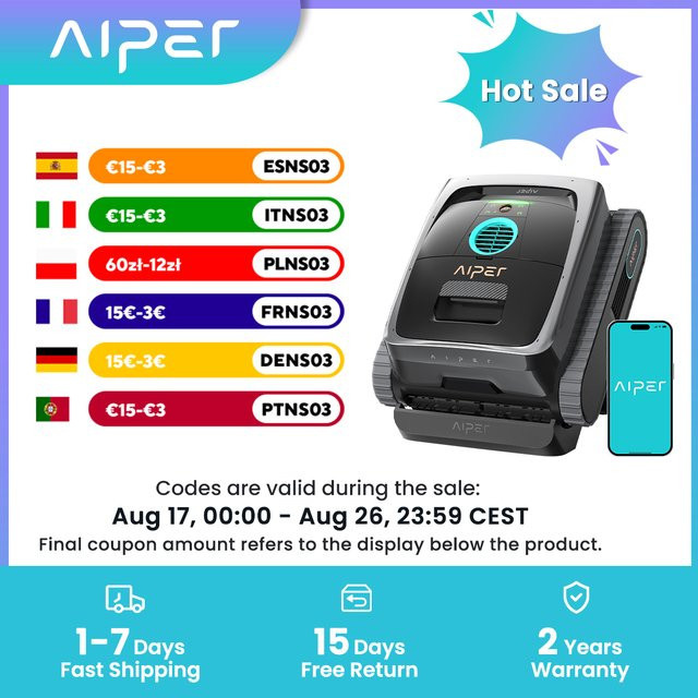 AIPER Scuba V3 AI Vision Kabelloser Pool-Roboter-Reiniger in Schwarz mit kabelloser Ladestation und Mikromesh-Filter, Generalüberholt - Bild 1