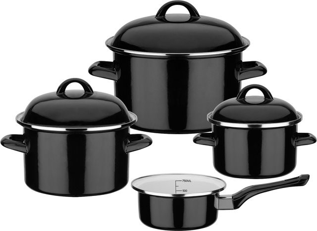GSW Kochtopf-Set aus Emaille und Stahl, 7-teilig, Black & White - Bild 1