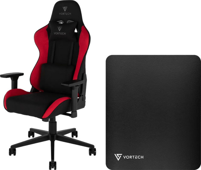 Vortech Essential Gaming-Stuhl in Rot mit Vortech Bodenschutzmatte in Schwarz - Bild 1