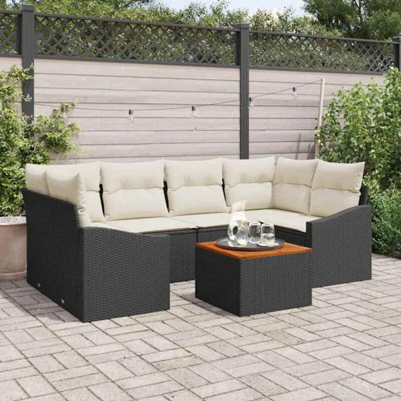 Modernes 7-teiliges Garten-Sofa-Set aus Polyrattan mit Kissen in Schwarz von vidaxl - Bild 1