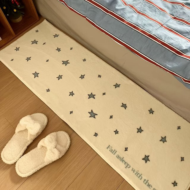VIKAMA Stern-Nachttischteppich für Kinderzimmer mit Streifen-Design in Weiß, 60 x 60 cm - Bild 1