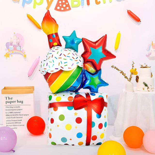 Buntes Geburtstagsparty-Set mit Luftballons und Kuchendekoration aus Aluminiumfolie für Kinder - Bild 1