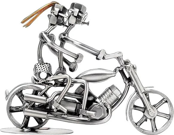 Schraubenmännchen Paar auf Motorrad von Hinz & Kunst aus Metall in Silber als Tischdeko - Bild 1