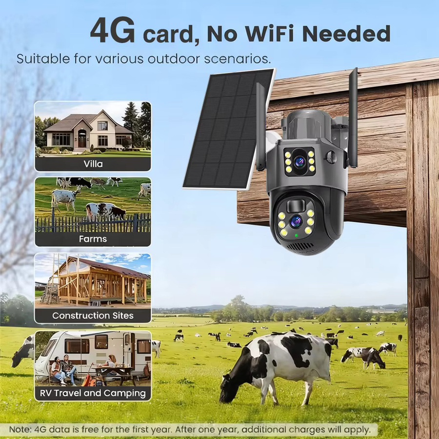EseeCloud 8MP 4K Dual-Objektiv Solar Außenkamera mit 4G und WiFi, PIR Humanoid-Erkennung und Farbnachtsicht - Bild 3