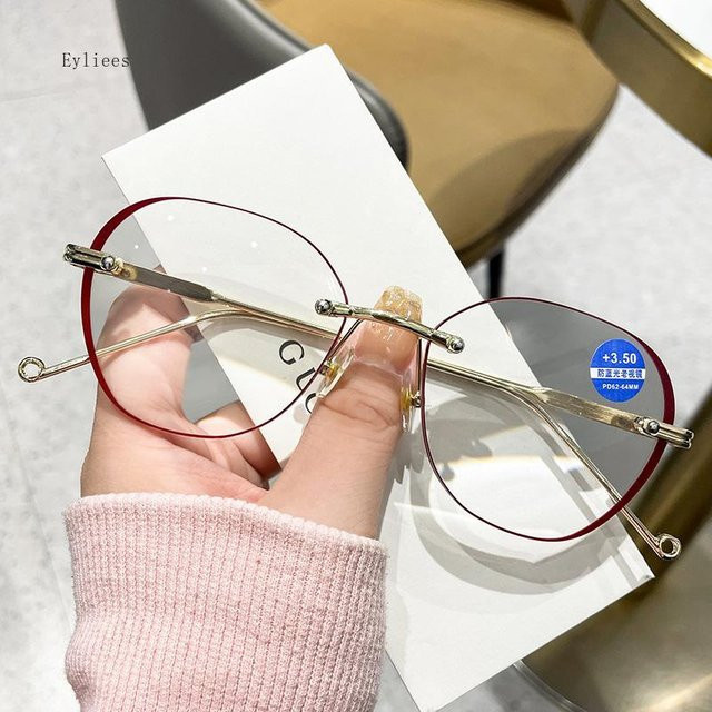 Card Chan Lese-Sonnenbrille, randlos, round, stainless steel, unisex, white, red, +4.0 - Bild 1