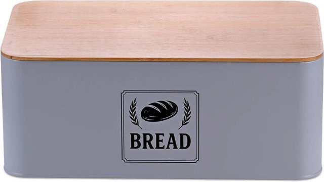 Relaxdays Brotkasten aus Eisen in Grau mit Bambusdeckel, B/T/H: 33 x 13,5 x 19 cm - Bild 1