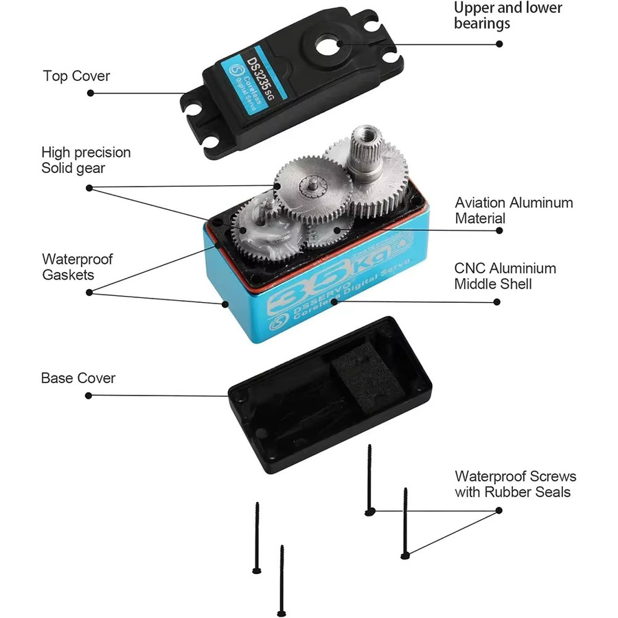 wishiot Kernloser digitaler Servomotor, Metall, Schwarz - Bild 2