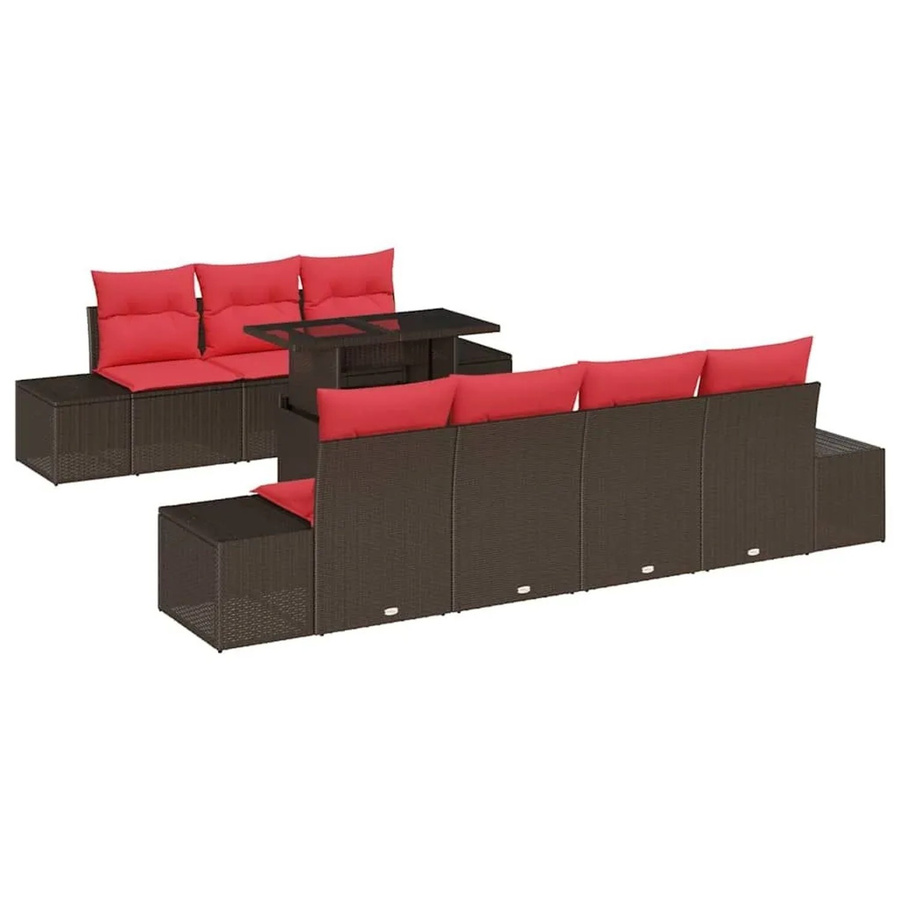 vidaXL Gartenmöbel Set aus Poly-Rattan mit 8 Kissen in Braun und Rot für Terrasse und Garten - Bild 2
