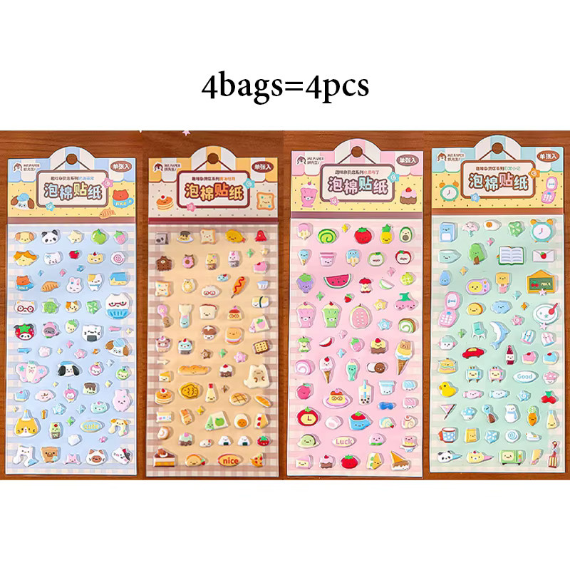 Mr.Paper 4 Packungen 3D Puffy Sticker mit niedlichen Kawaii Lebensmittel- und Tier-Motiven in Multicolour für Journal, Scrapbooking und DIY Tagebuch - Bild 3