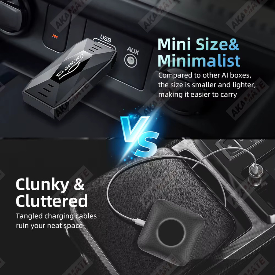 AKAMATE 3in1 Mini AI Box Autoradio-Adapter mit Wireless CarPlay, Android Auto und Bluetooth, unterstützt Netflix, YouTube und TikTok, Farbe: Schwarz, Anschluss: USB Typ-C - Bild 2