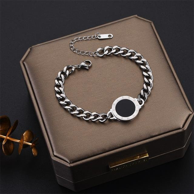 Armband Edelstahl, Römische Zahlen, Grau, Damen - Bild 1
