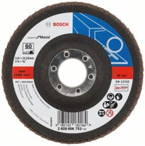 Bosch Fächerschleifscheibe Expert for Metal X551, Körnung 60, Durchmesser: 115 mm, Bohrung: 22,23 mm, Mehrfarbig - Bild 1