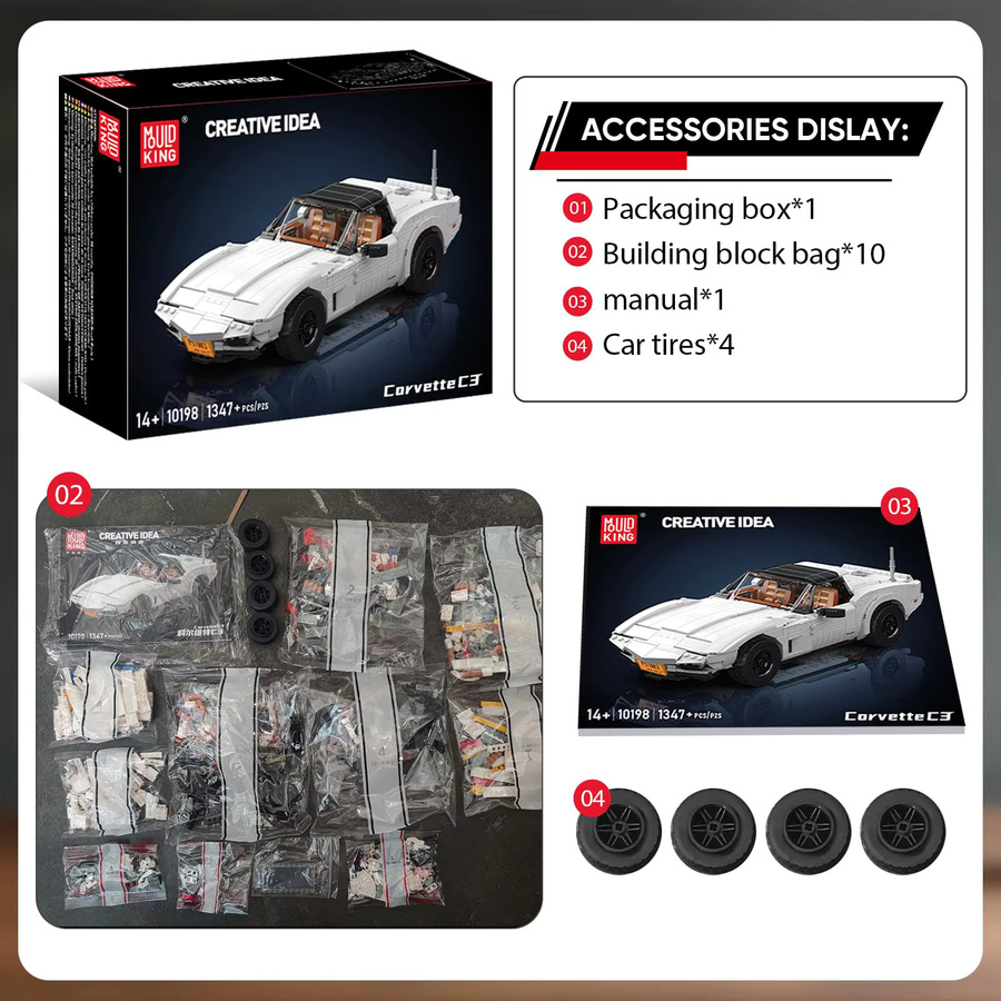 Mould King 10198 Der C3 Sport Rennwagen Baustein Set in Weiß - Bild 6