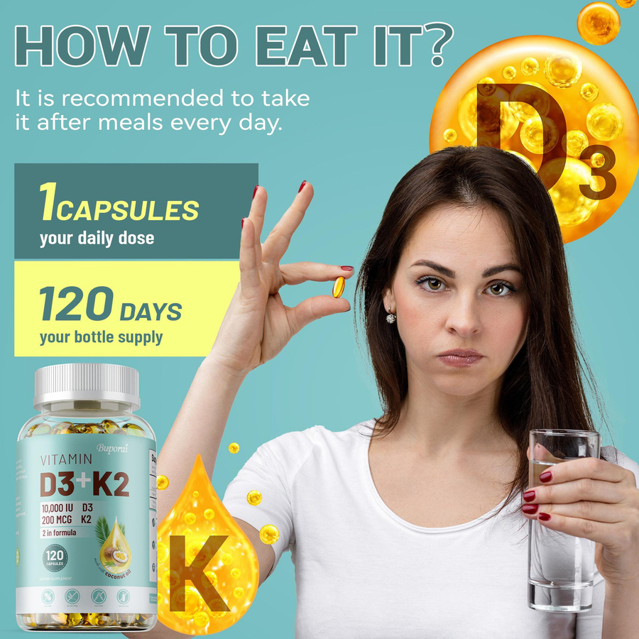 Buporai Vitamin K2 D3 Vitaminpräparat, 120 Kapseln, Unisex - Bild 4